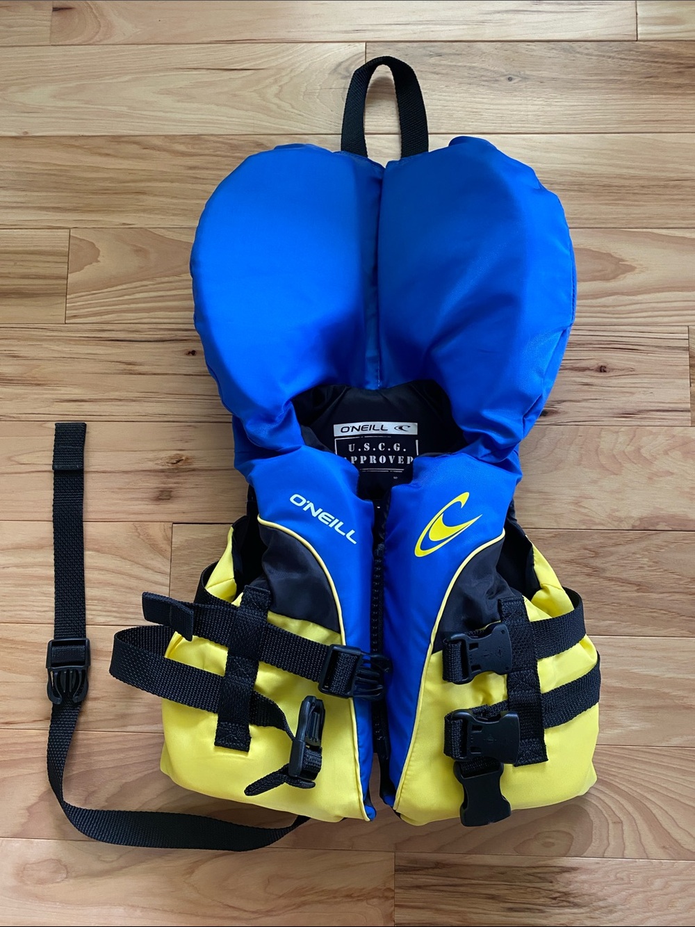 O'Neill Kids Blue Yellow PFD with Quick-Release Buckles. Infant (<30 lbs/14 kg)